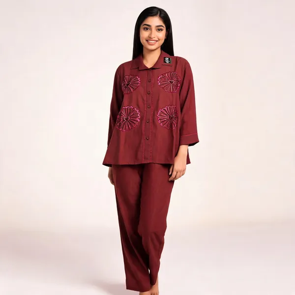 Dark_Maroon_Muslin_Cotton_Co-Ord_Set_For_Women