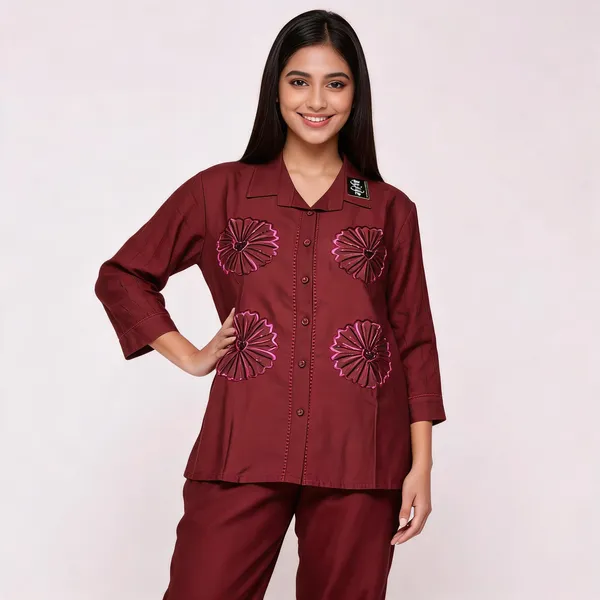 Dark_Maroon_Muslin_Cotton_Co-Ord_Set_For_Women
