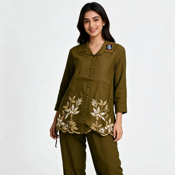 Olive_Green_Muslin_Cotton_Co-Ord_Set_For_Women