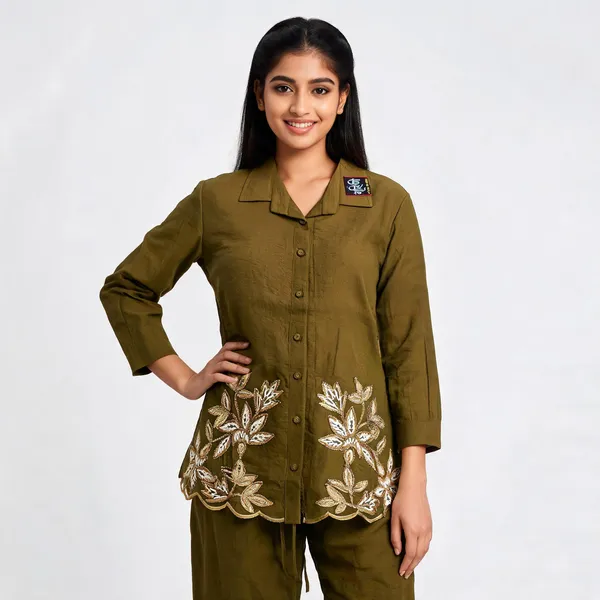Olive_Green_Muslin_Cotton_Co-Ord_Set_For_Women
