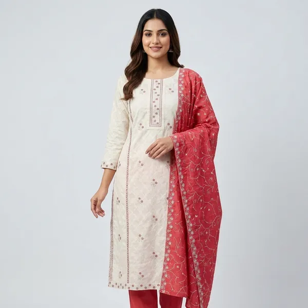 Red_Pure_Cotton_Unstitched_Suit_For_Women