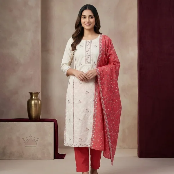 Red_Pure_Cotton_Unstitched_Suit_For_Women