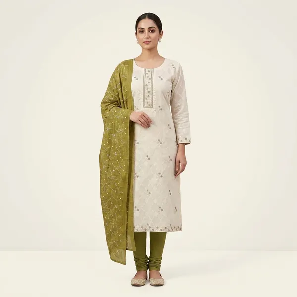 Mehendi_Green_Pure_Cotton_Unstitched_Suit_For_Women