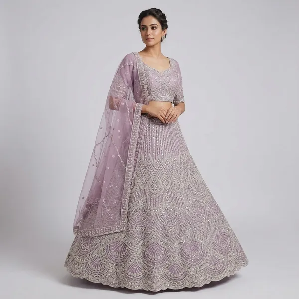 Light_Purple_Full_Hand_Work_With_Net_Lehenga_For_Women