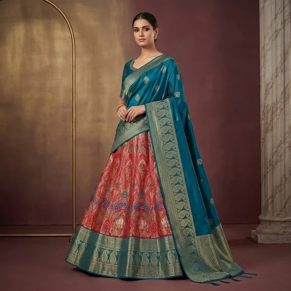 Red_Silk_Banarasi_Lahnga_Lehenga_For_Women