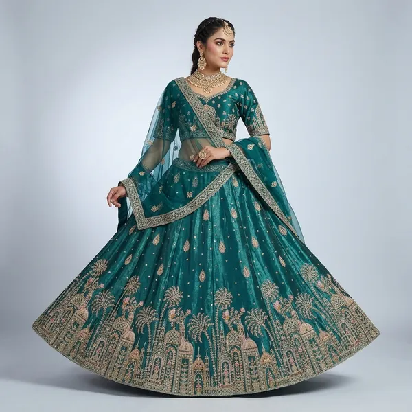 Teal_Blue_Frendy_Silk_Lahnga_Lehenga_For_Women