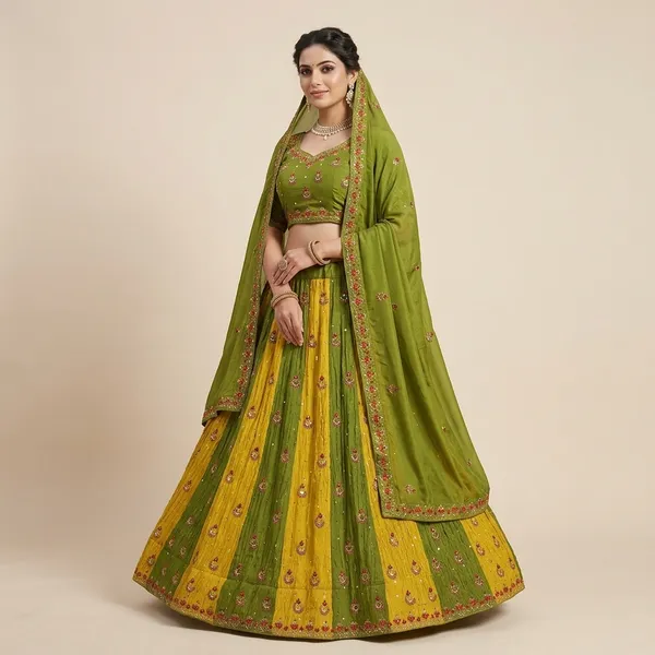 Green_Silk_Banarasi_Lahnga_Lehenga_For_Women