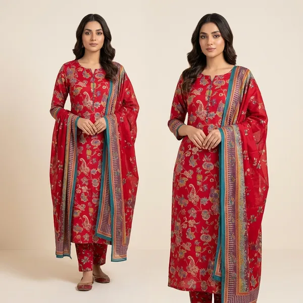 Red_Cotton_Unstitched_Suit_For_Women