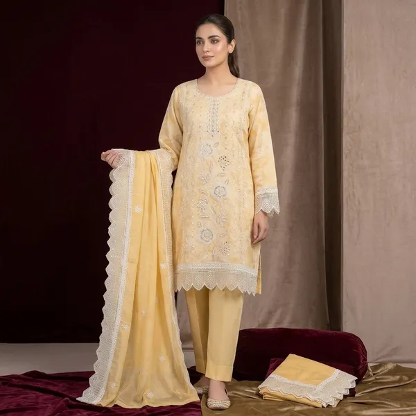 Yellow_Pure_Cotton_Unstitched_Suit_For_Women