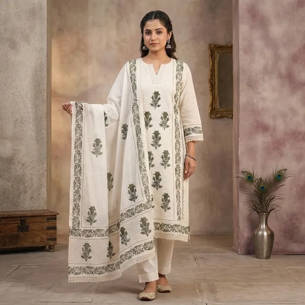 Green_Pure_Cotton_Chikankari_Work_Unstitched_Suit_For_Women