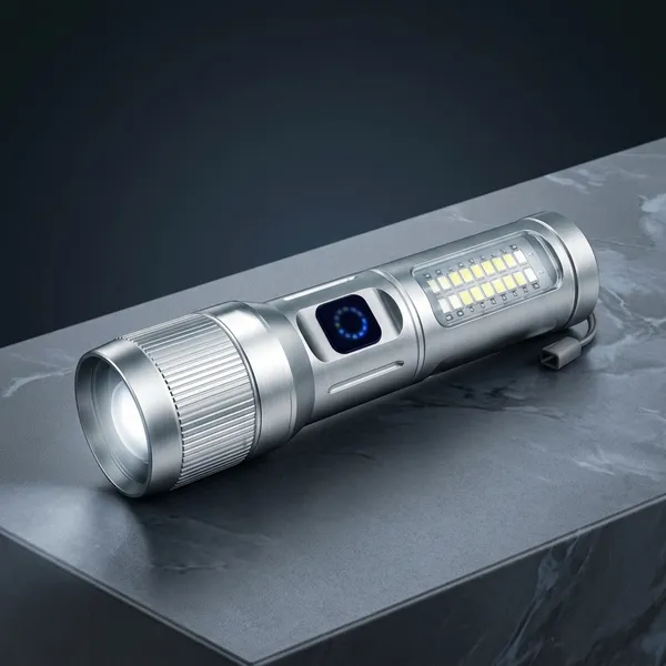 Jaona_Silver_Multi-Function_Rechargeable_Led_Flashlight