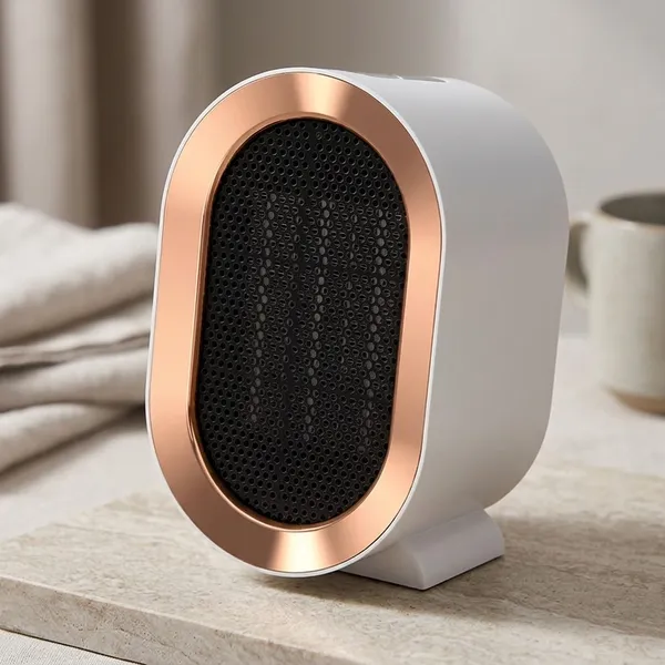 White_Portable_Desktop_Space_Heater_With_Rose_Gold_Trim