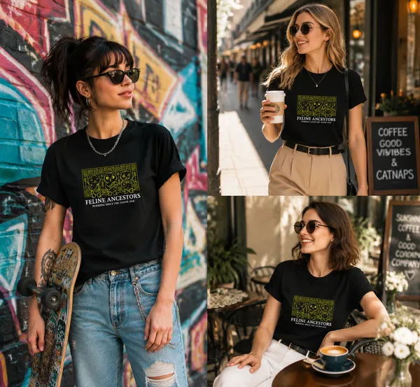 Women's_Regular_Fit_Black_t-shirt_with_Graphic_Print_'Feline_Ancestor_Purring_Since_the_Stone_Age'