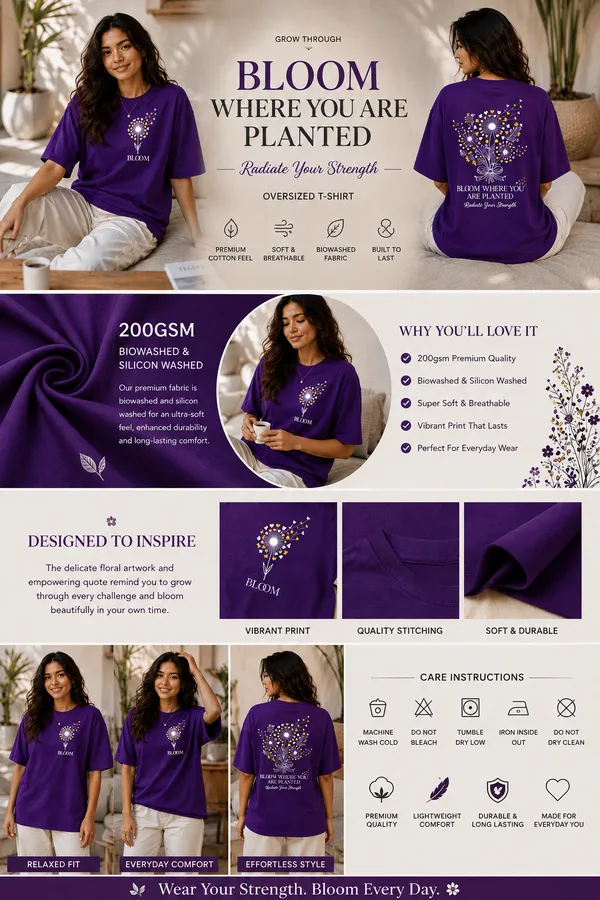 Product_Summary_Trendnear_Oversized_T_Shirt_For_Women_Round_Neck_100_Cotton_Purple_Graphic_Print_Bloom_Where_You_Are_Planted_Soft_Breathable_Oversized_Fit