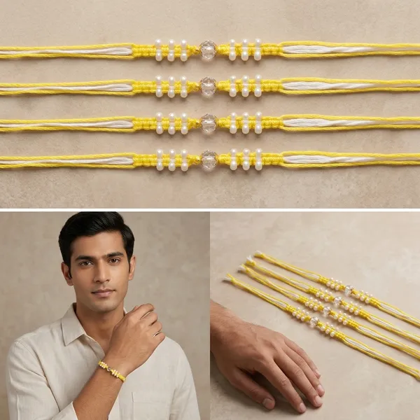 Yellow_White_Thread_Beaded_Friendship_Rakhi_Pack_Of_6