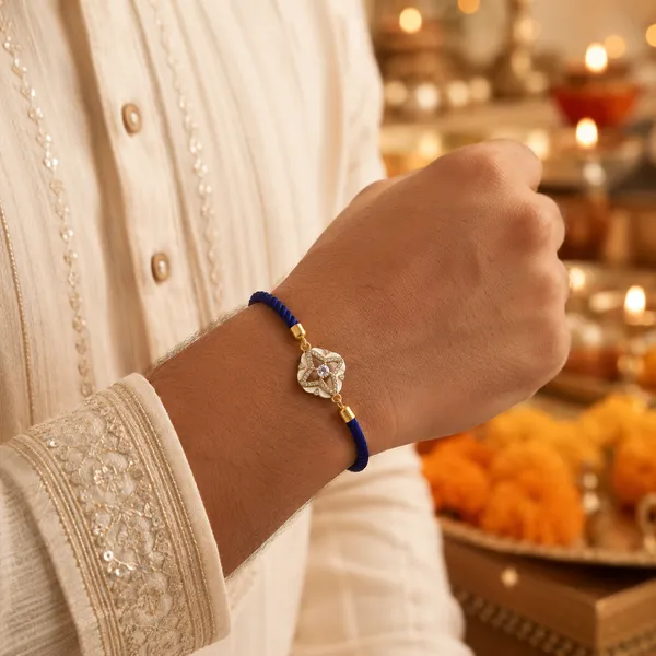 Blue_Cord_Gold_Clover_Charm_Adjustable_Rakhi