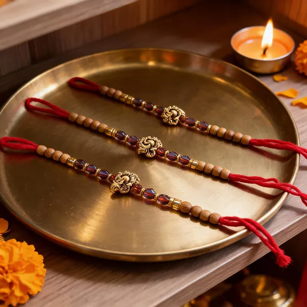 Golden_Beaded_Rakhi_With_Red_Thread_Brother_Pack_Of_3