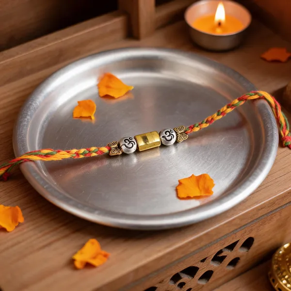 Multicolor_Braided_Thread_Rakhi_With_Silver_And_Gold_Beads_Pack_Of_4