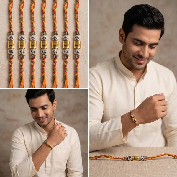 Multicolor_Braided_Thread_Rakhi_With_Silver_And_Gold_Beads_Pack_Of_4