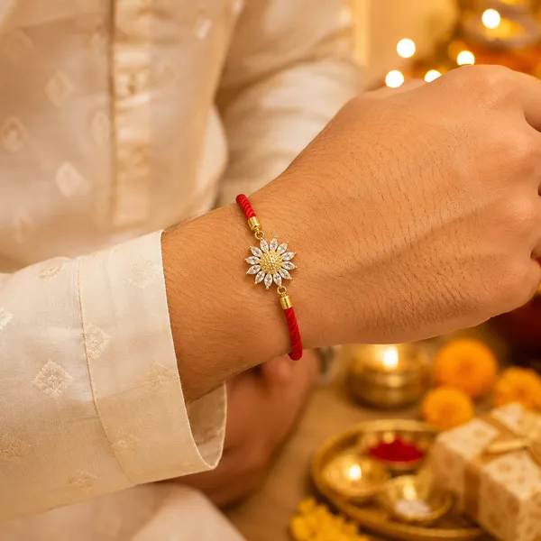 Red_Cord_Gold_Toned_Sunflower_Charm_Rakhi