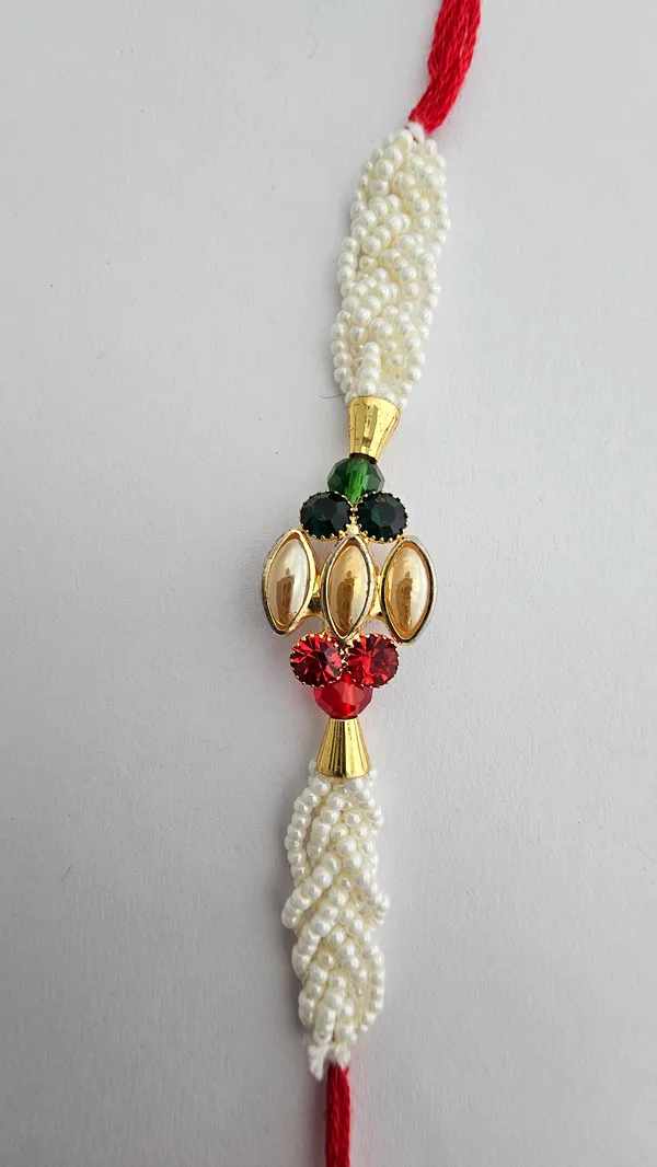 Pearl_Beaded_Gold_Motif_Rakhi_With_Red_Thread