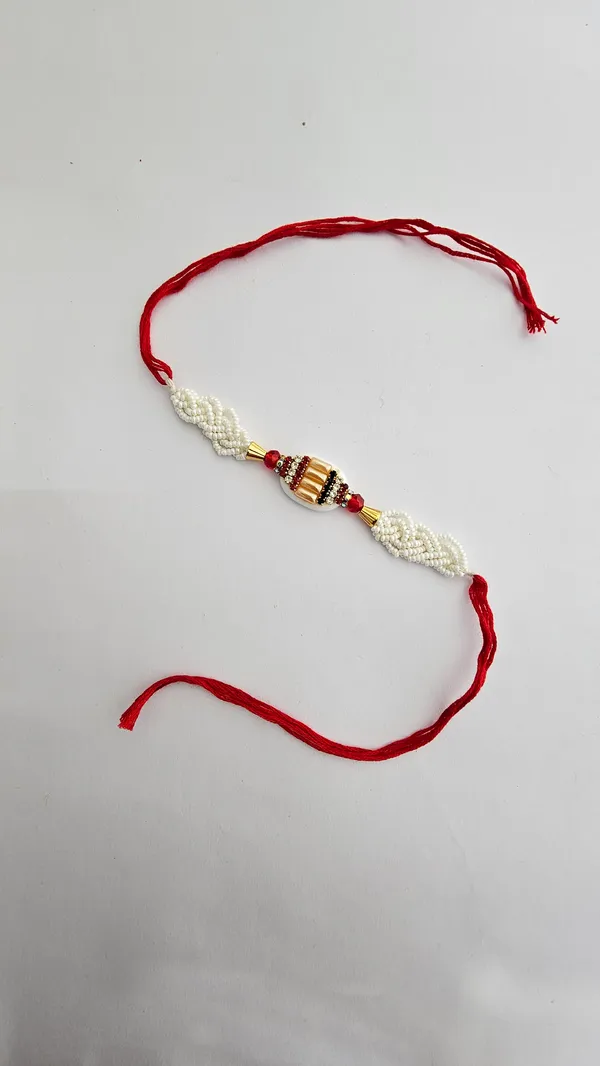 White_Pearl_Beaded_Rakhi_With_Red_Thread