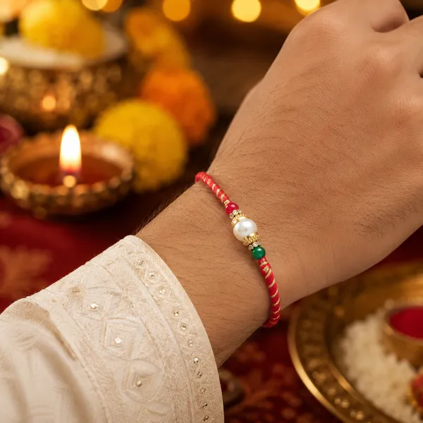 Red_Gold_Thread_Rakhi_With_Pearl_And_Green_Beads_Brother_Pack_Of_6