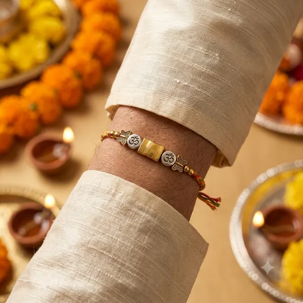 Multicolor_Braided_Thread_Rakhi_With_Silver_And_Gold_Beads_Pack_Of_4
