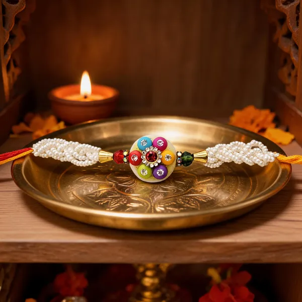 Multicolor_Beaded_Pearl_Rakhi_With_Kundan_Stone
