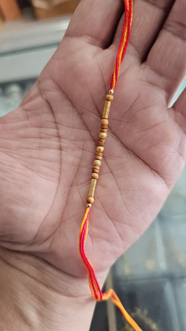 Orange_Red_Thread_Rakhi_With_Golden_Beads_Pack_Of_6