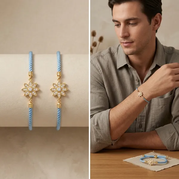 Turquoise_Cord_Gold_Flower_Charm_Rakhi