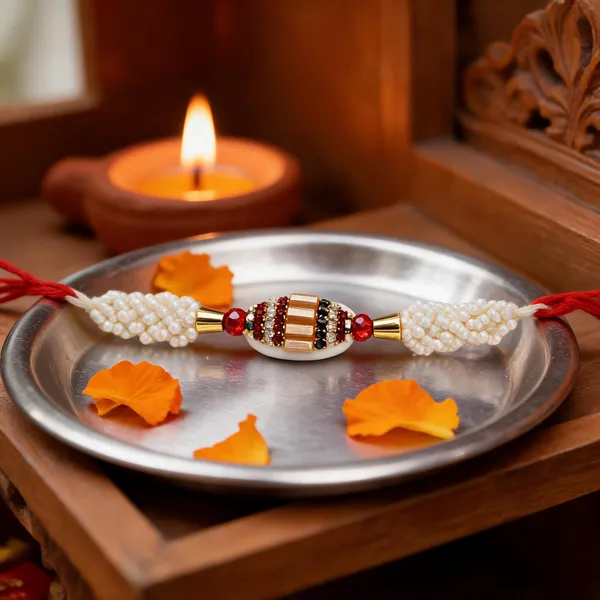 White_Pearl_Beaded_Rakhi_With_Red_Thread