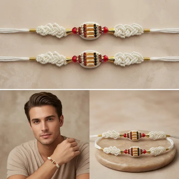 White_Pearl_Beaded_Rakhi_With_Red_Thread