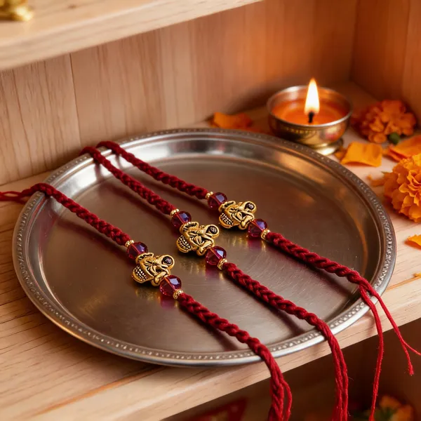 Red_Braided_Thread_Rakhi_With_Golden_Ganesha_Charm_Pack_Of_3