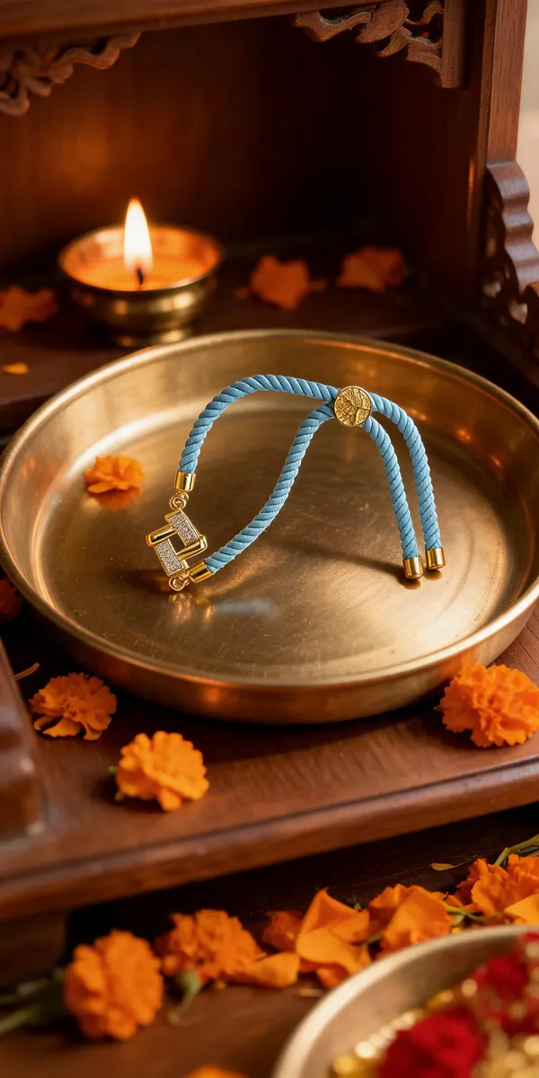 Turquoise_Cord_Gold_Charm_Adjustable_Rakhi