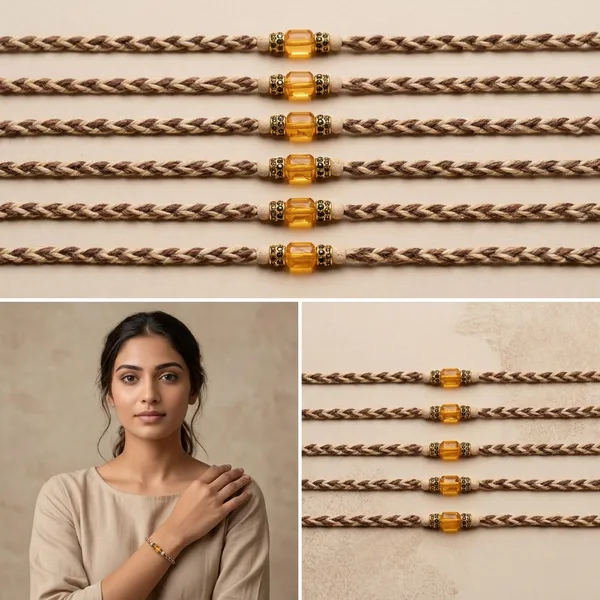 Gold_Plated_Chain_Rakhi_With_Yellow_Bead_Pack_Of_6