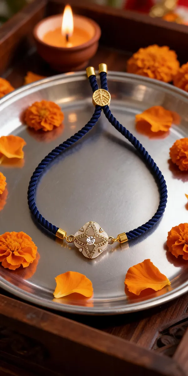 Blue_Cord_Gold_Clover_Charm_Adjustable_Rakhi