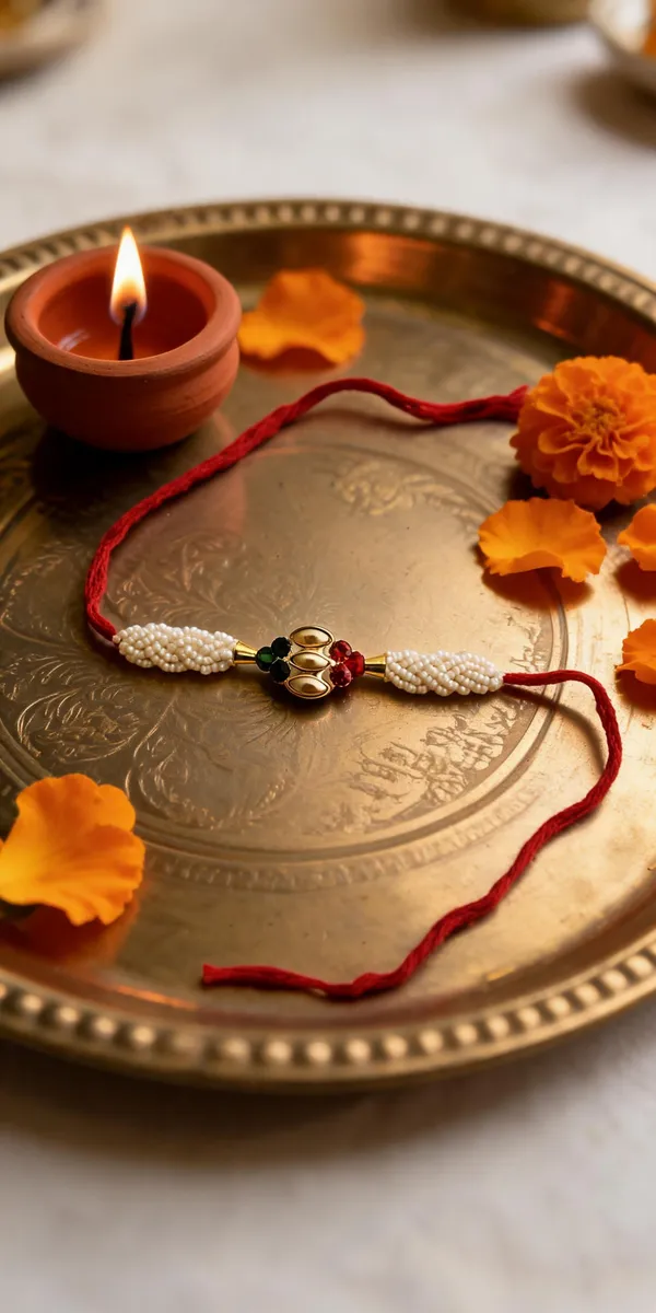 Pearl_Beaded_Gold_Motif_Rakhi_With_Red_Thread