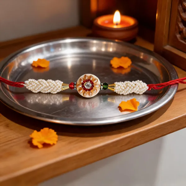 Pearl_Beaded_Floral_Rakhi_With_Red_Thread