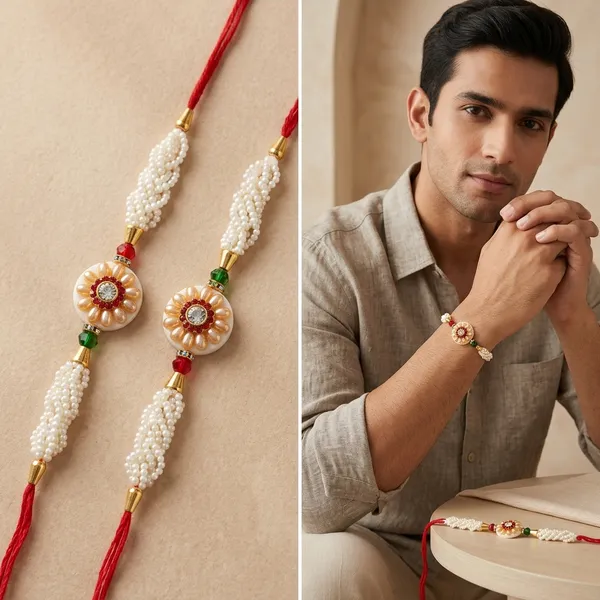 Pearl_Beaded_Floral_Rakhi_With_Red_Thread