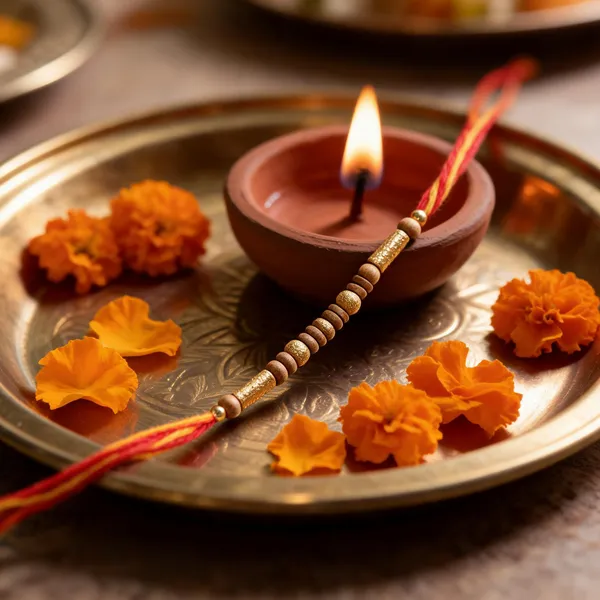 Orange_Red_Thread_Rakhi_With_Golden_Beads_Pack_Of_6