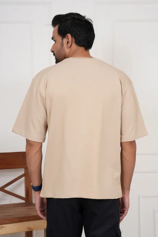 Beige_Solid_Round_Neck_T-Shirt_For_Men