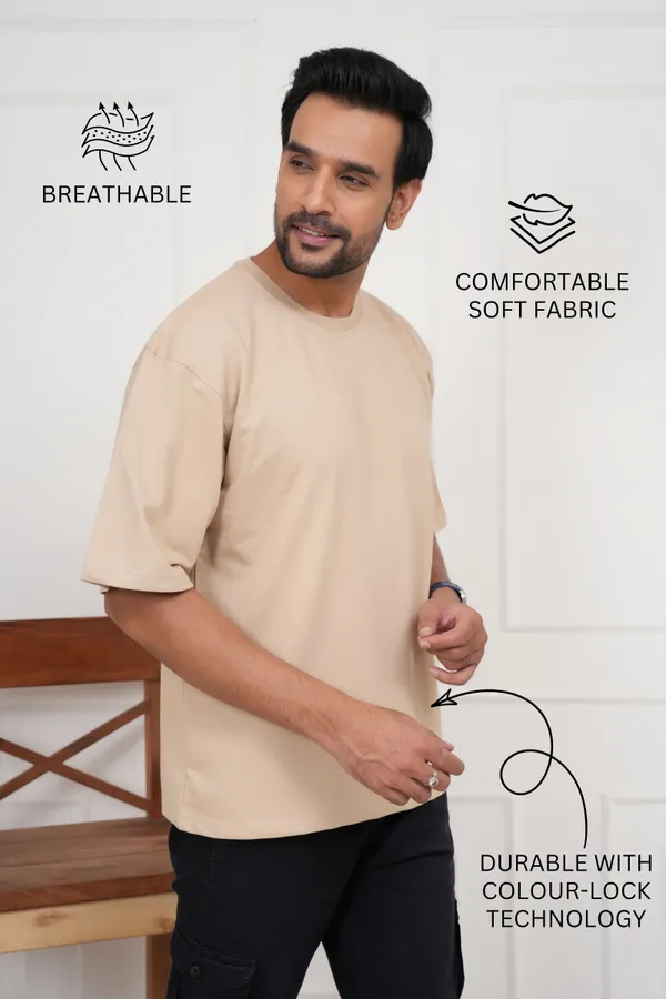 Beige_Solid_Round_Neck_T-Shirt_For_Men