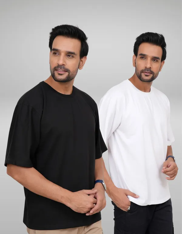 Black_And_White_Solid_Round_Neck_T-Shirt_For_Men