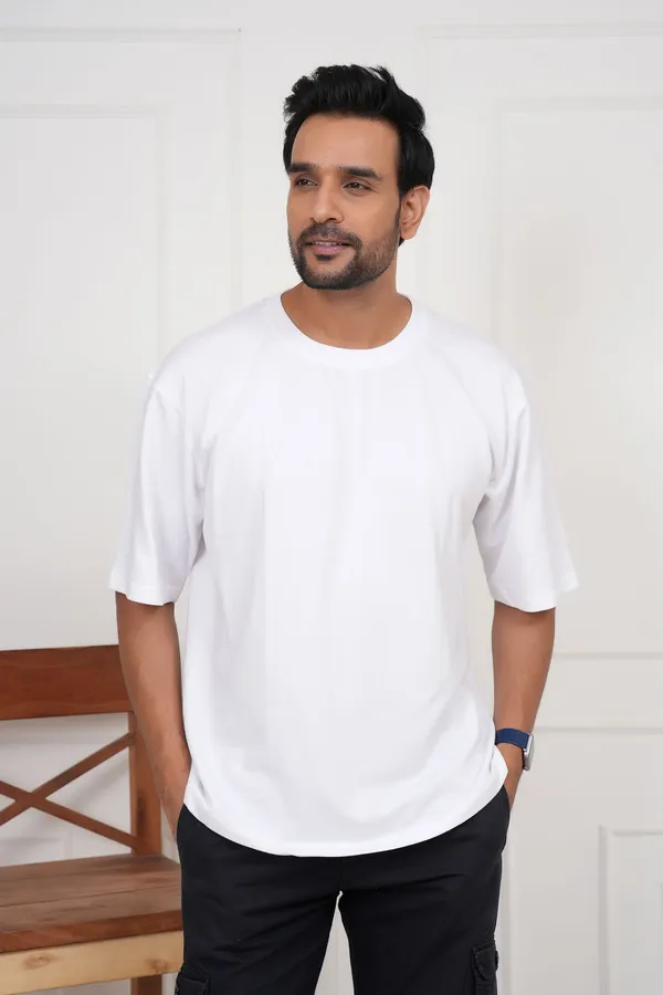 White_Solid_Round_Neck_T-Shirt_For_Men