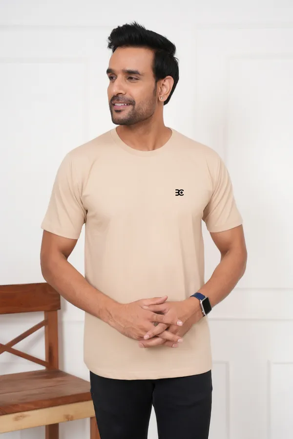 Beige_Solid_Round_Neck_T-Shirt_For_Men
