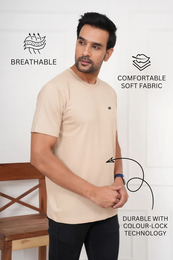 Beige_Solid_Round_Neck_T-Shirt_For_Men