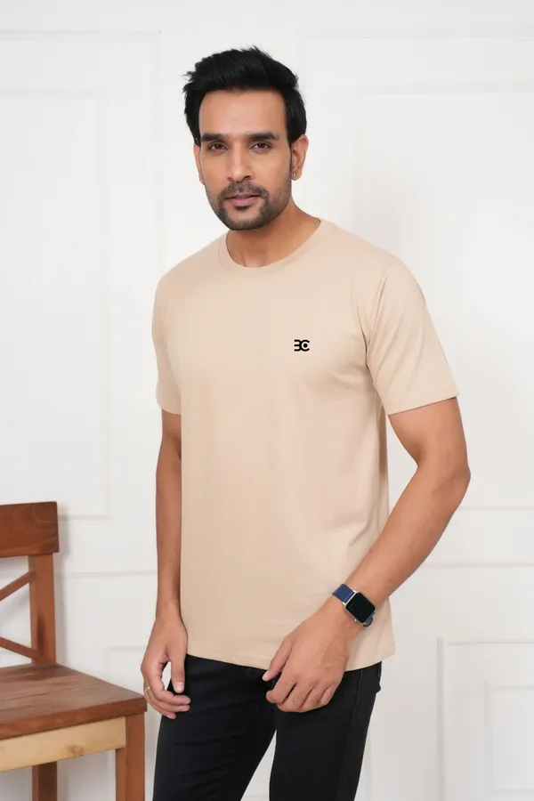 Beige_Solid_Round_Neck_T-Shirt_For_Men