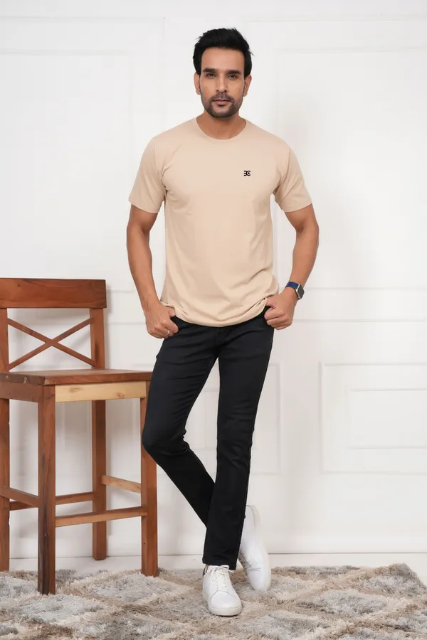 Beige_Solid_Round_Neck_T-Shirt_For_Men