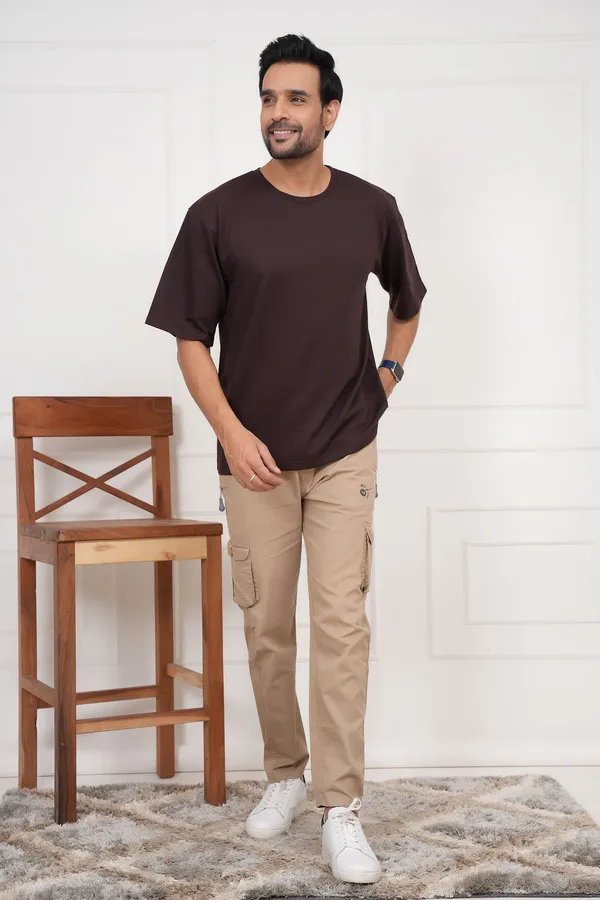 Brown_Solid_Round_Neck_T-Shirt_For_Men